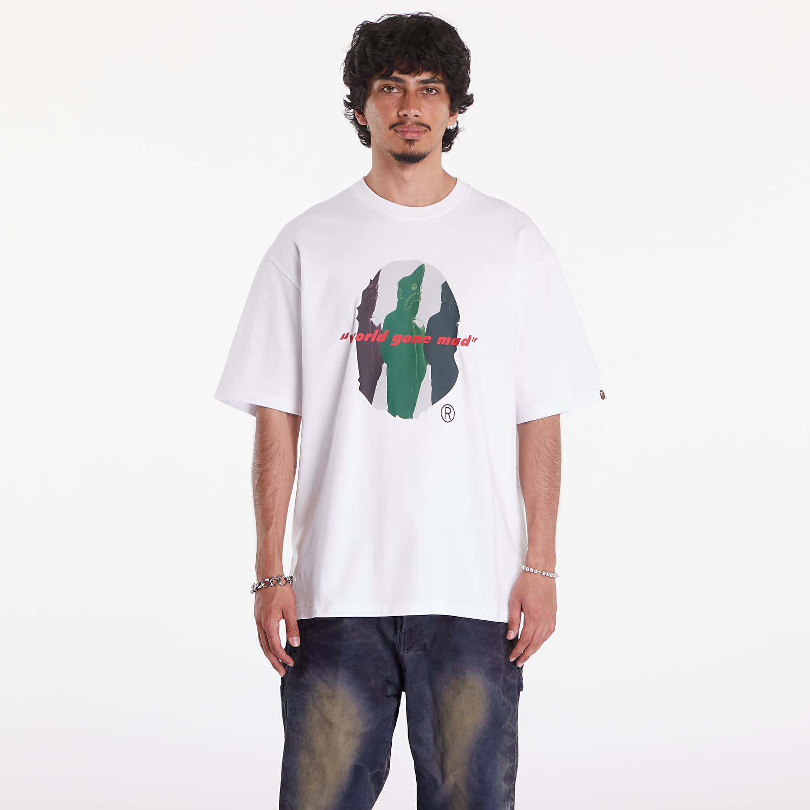 T-Shirts A BATHING APE Shark Shinji Ape Head Relaxed Fit Tee White