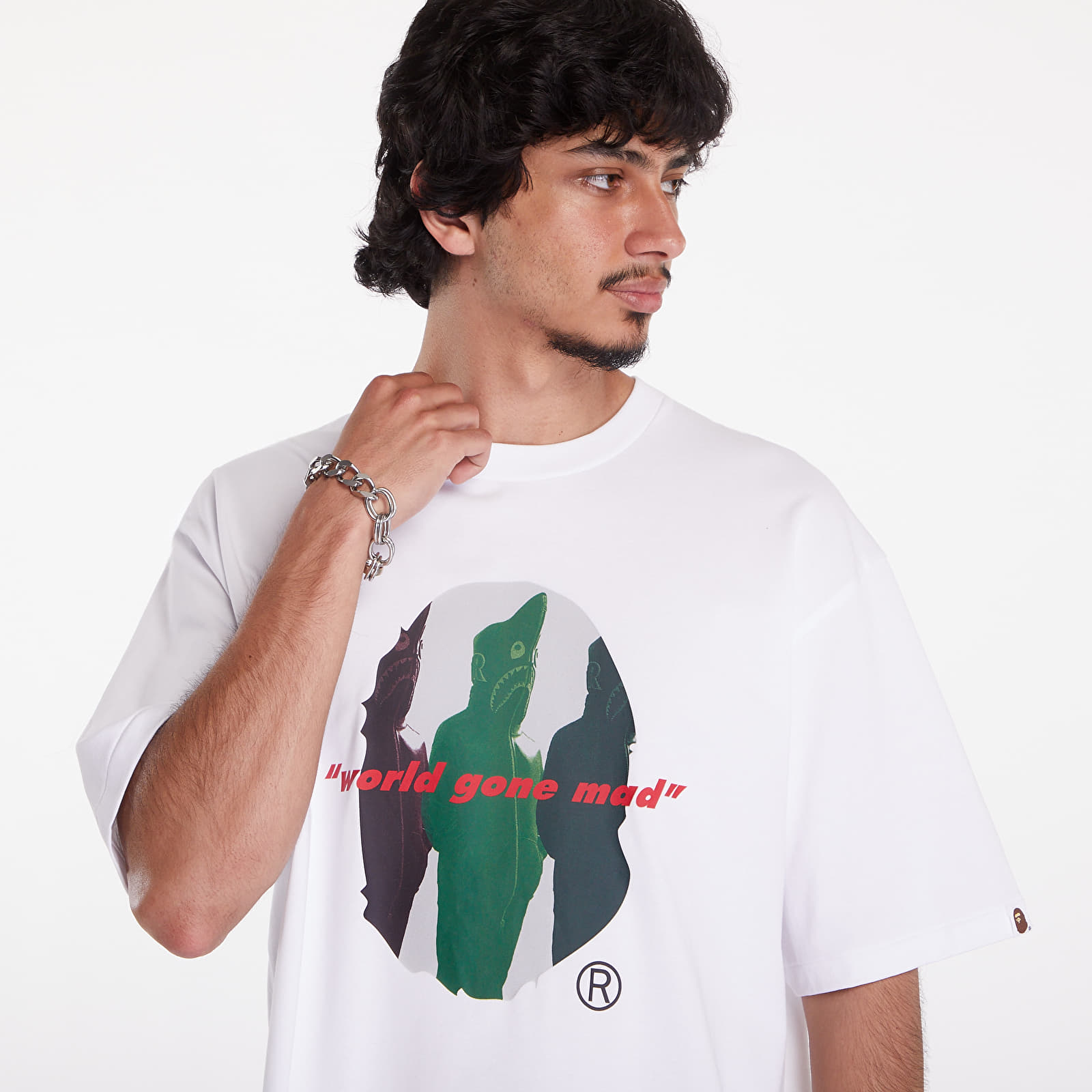 T-Shirts A BATHING APE Shark Shinji Ape Head Relaxed Fit Tee White