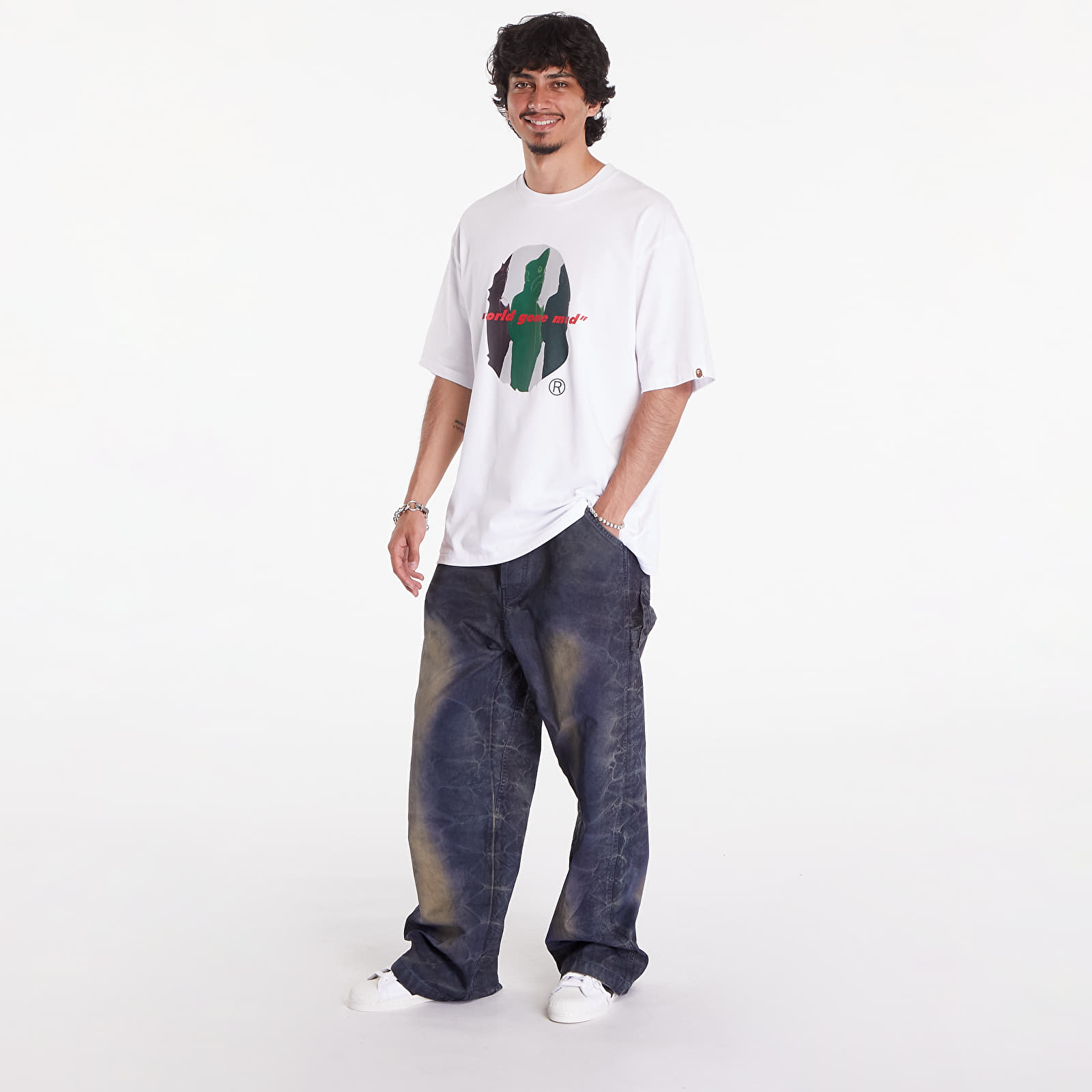 T-Shirts A BATHING APE Shark Shinji Ape Head Relaxed Fit Tee White