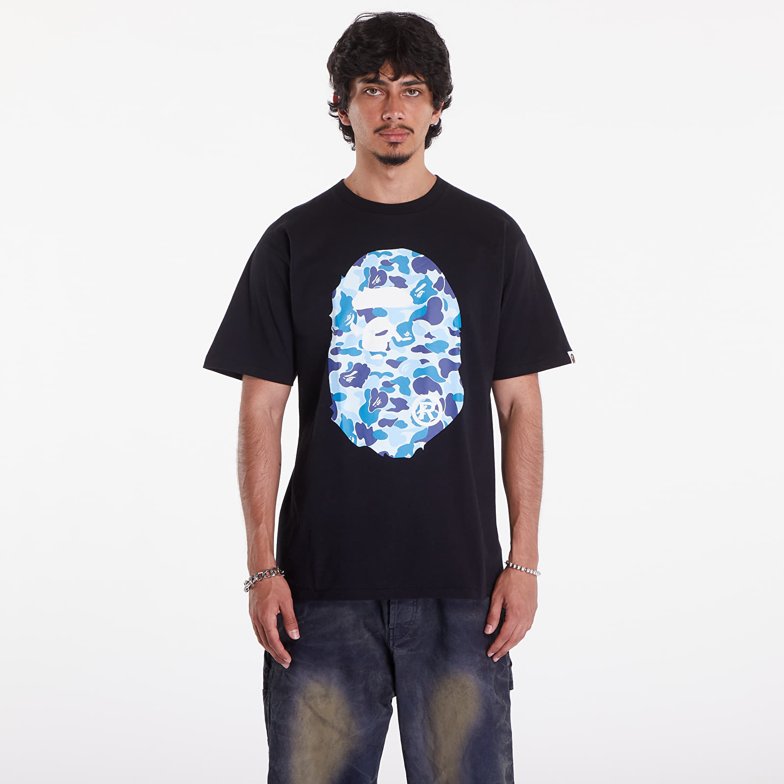 T shirts A BATHING APE Abc Camo Big Ape Head Tee Black Blue Footshop