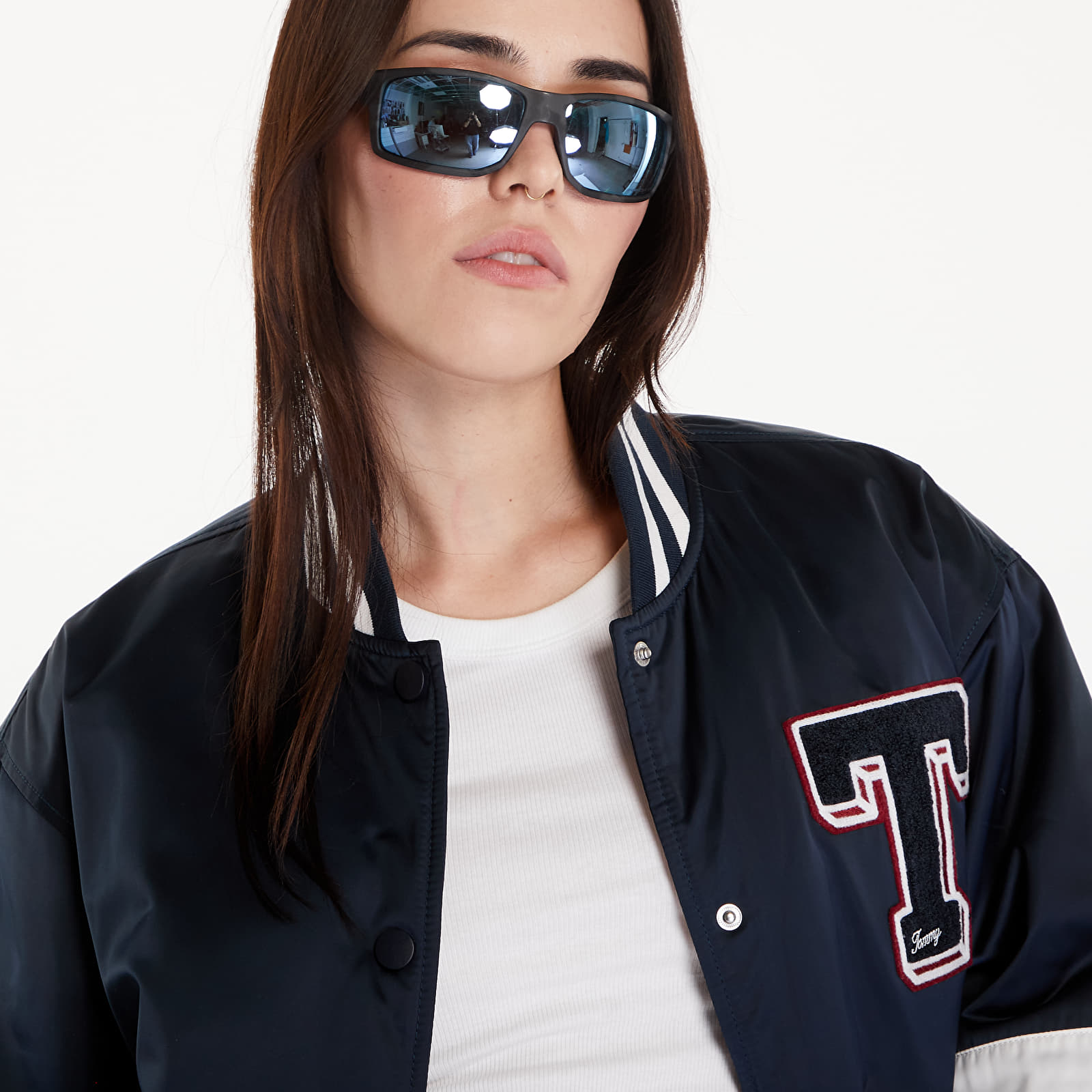 Bomber Jackets Tommy Jeans Satin Letterman Bomber Jacket Dark Night Navy