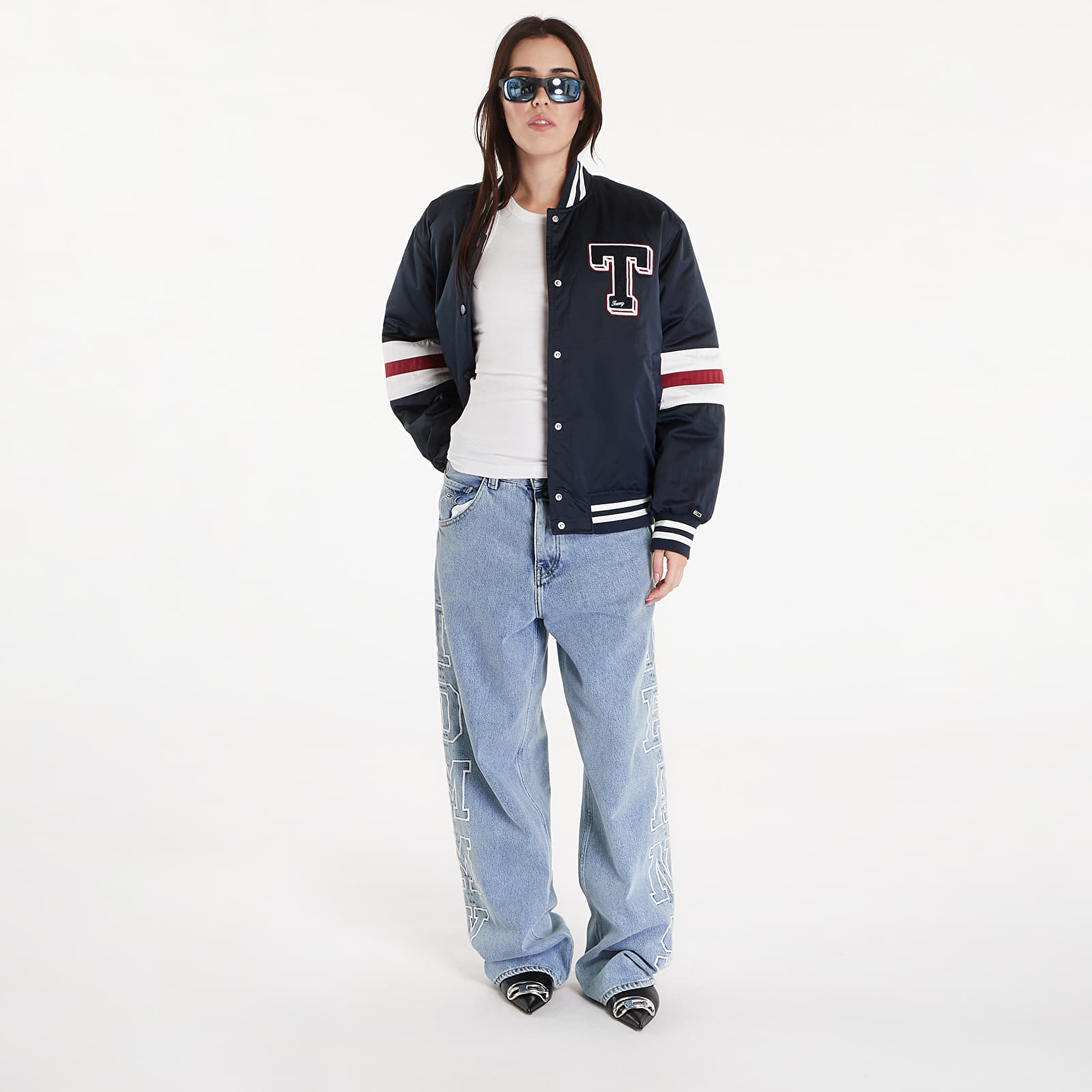 Bomber Jackets Tommy Jeans Satin Letterman Bomber Jacket Dark Night Navy