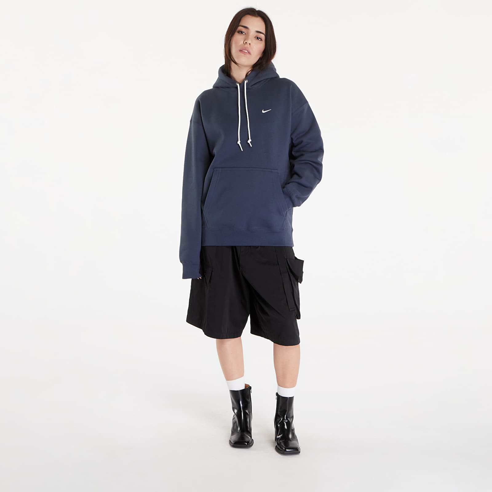 Hanorace Nike Solo Swoosh Fleece Pullover Hoodie Thunder Blue/ White