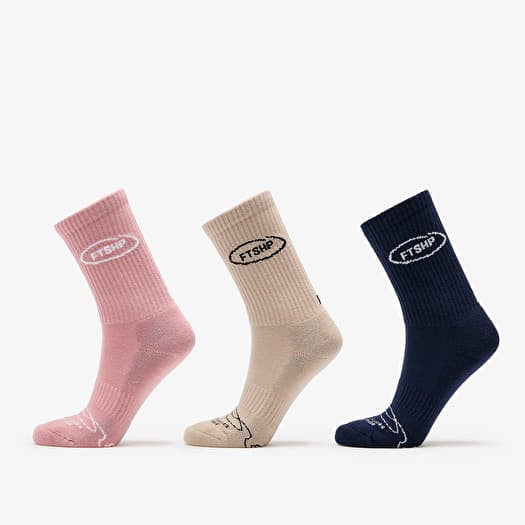 Footshop Basic Crew Socks 3-Pack Navy/ Acru/ Pink