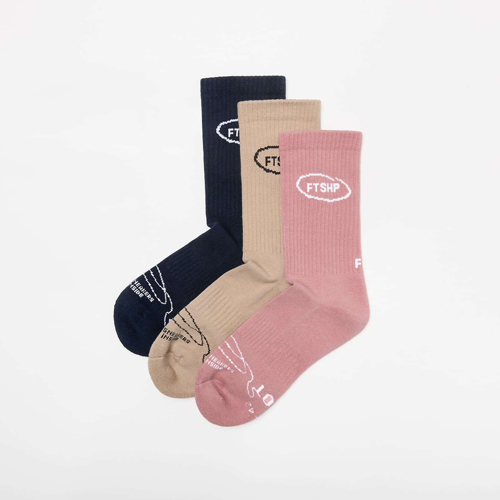 Socks Footshop Basic Crew Socks 3-Pack Navy/ Acru/ Pink