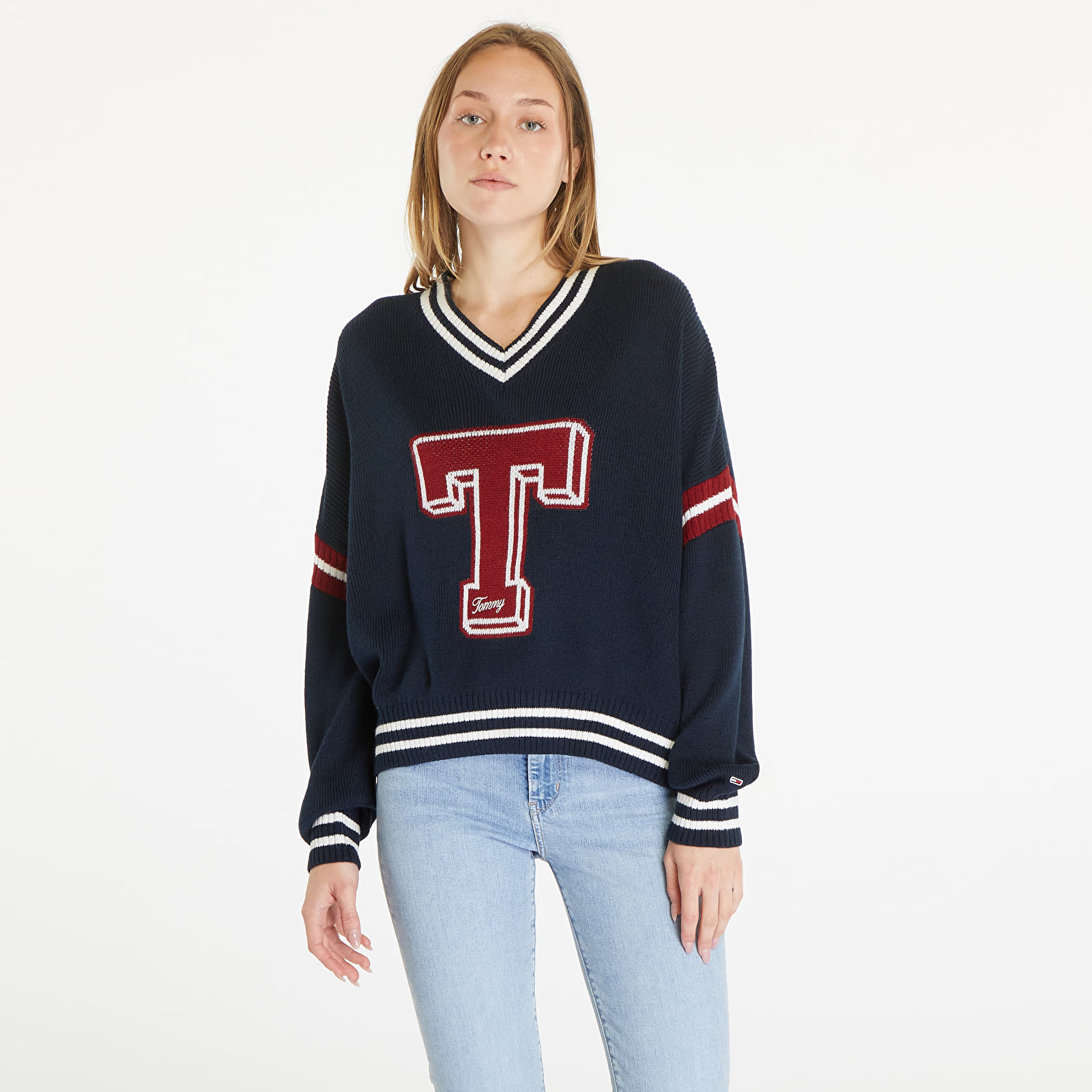 Svetry Tommy Jeans Letterman Sweater Blue