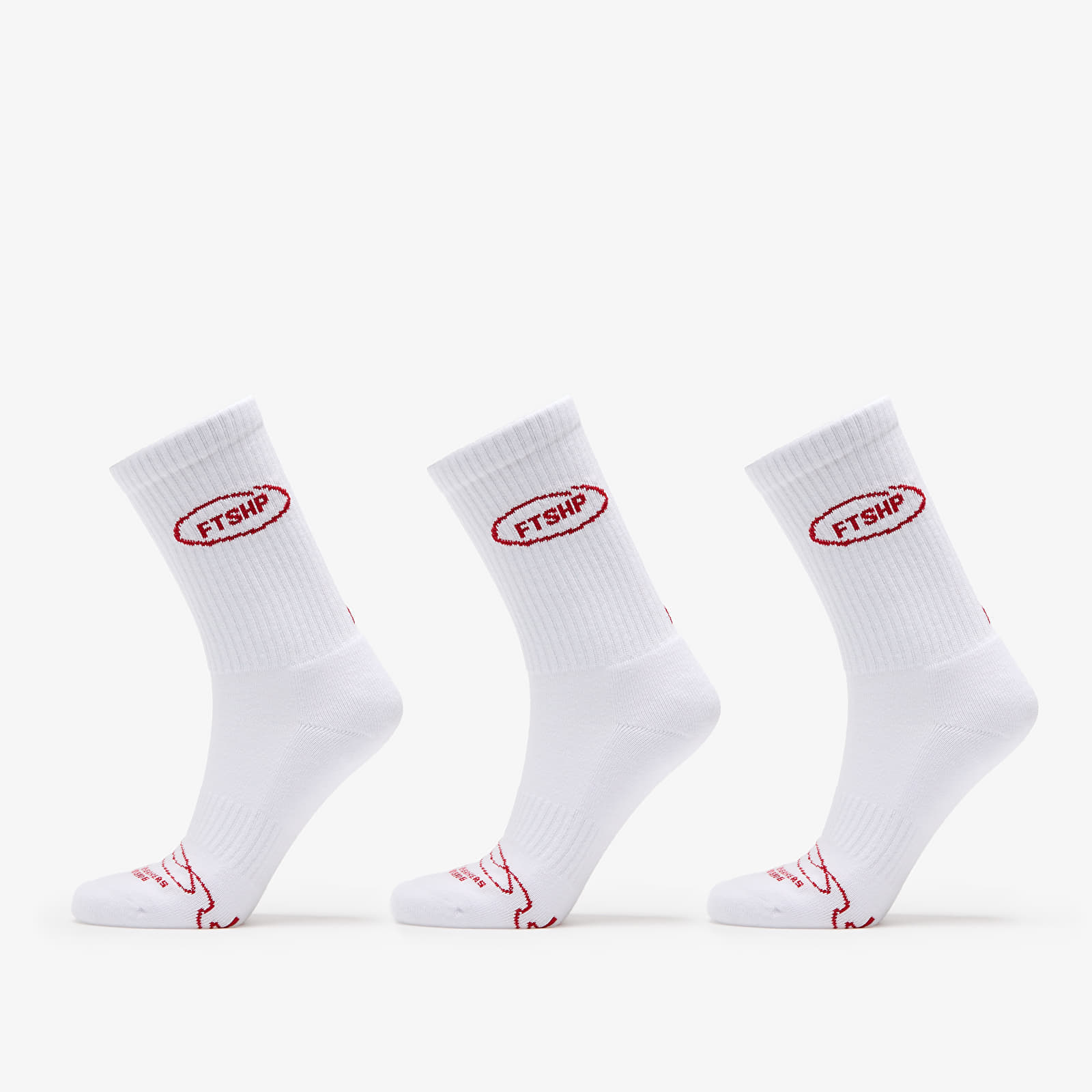 Footshop Basic Crew Socks 3-Pack White (Red Logo) 39-42