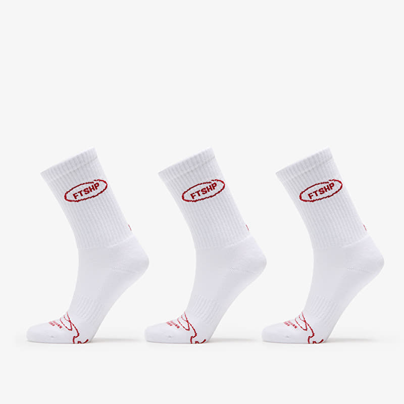 Footshop Basic Crew Socks 3-Pack White (Red Logo)
