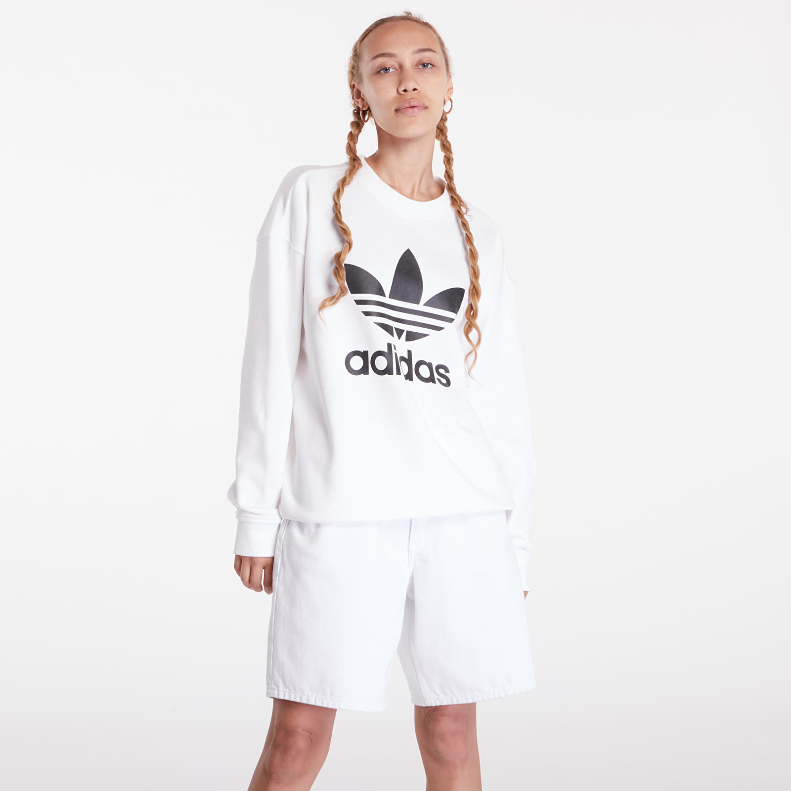 Mikiny adidas Trefoil Crew Sweatshirt White