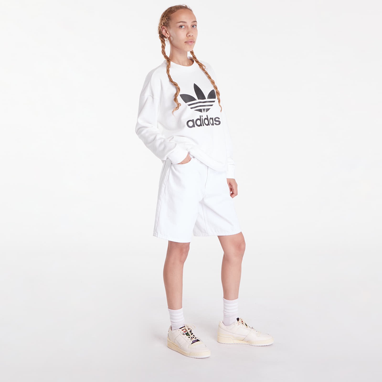 Mikiny adidas Trefoil Crew Sweatshirt White