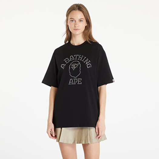 Tričko A BATHING APE Rhinestone College Relaxed Fit Tee Black