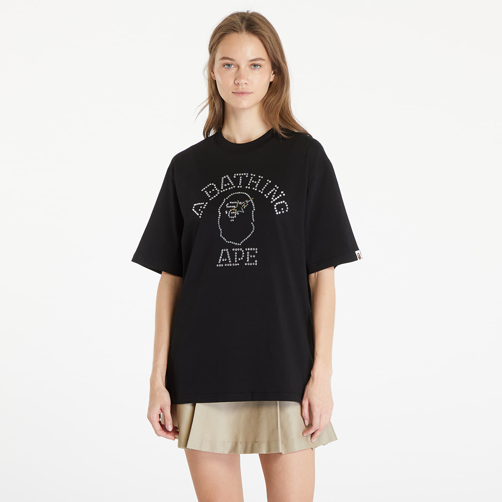 Trička A BATHING APE Rhinestone College Relaxed Fit Tee Black