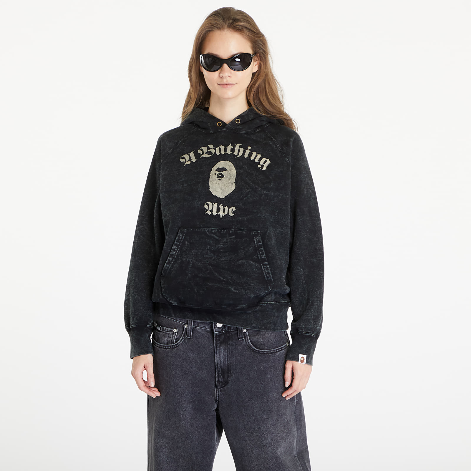 Mikiny A BATHING APE A Bathing Ape Overdye Pullover Relaxed Fit Hoodie Black