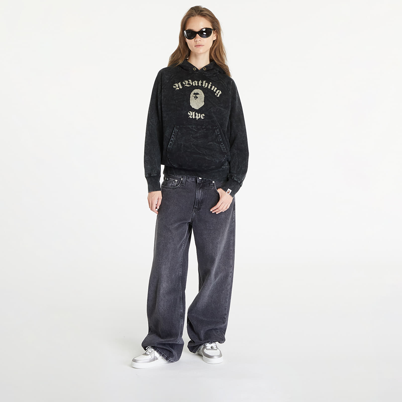 Mikiny A BATHING APE A Bathing Ape Overdye Pullover Relaxed Fit Hoodie Black