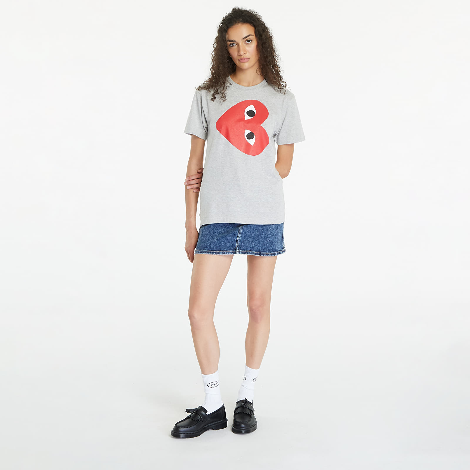 T-paidat Comme des Garçons PLAY Logo Print Short Sleeve Tee UNISEX Grey