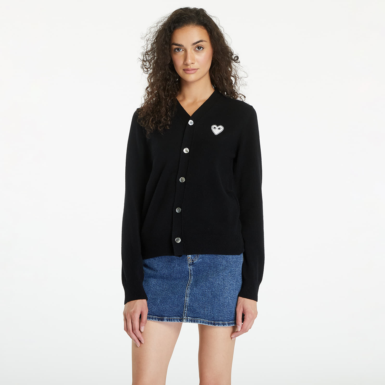 Svetry Comme des Garçons PLAY V-Neck Emblem Knit Cardigan UNISEX Black