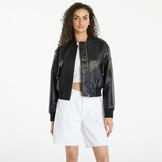 Bunda Calvin Klein Jeans Faux Leather Bomber Jacket Black