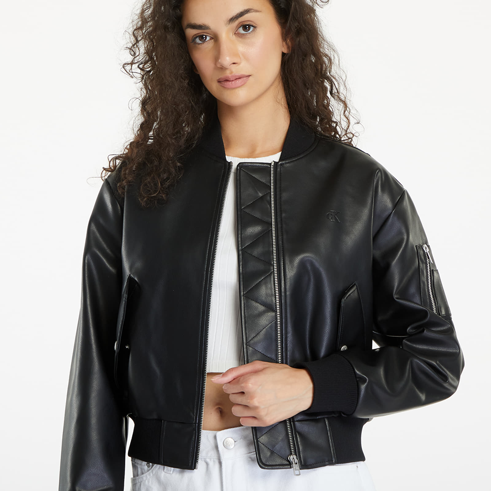 Jackets Calvin Klein Jeans Faux Leather Bomber Jacket Black