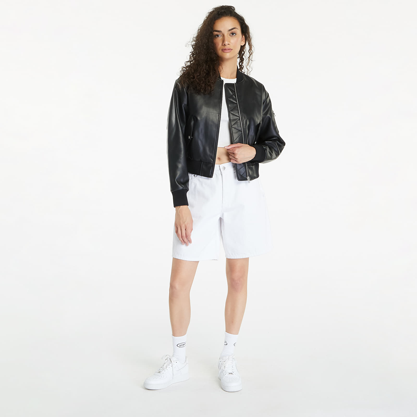 Jackets Calvin Klein Jeans Faux Leather Bomber Jacket Black