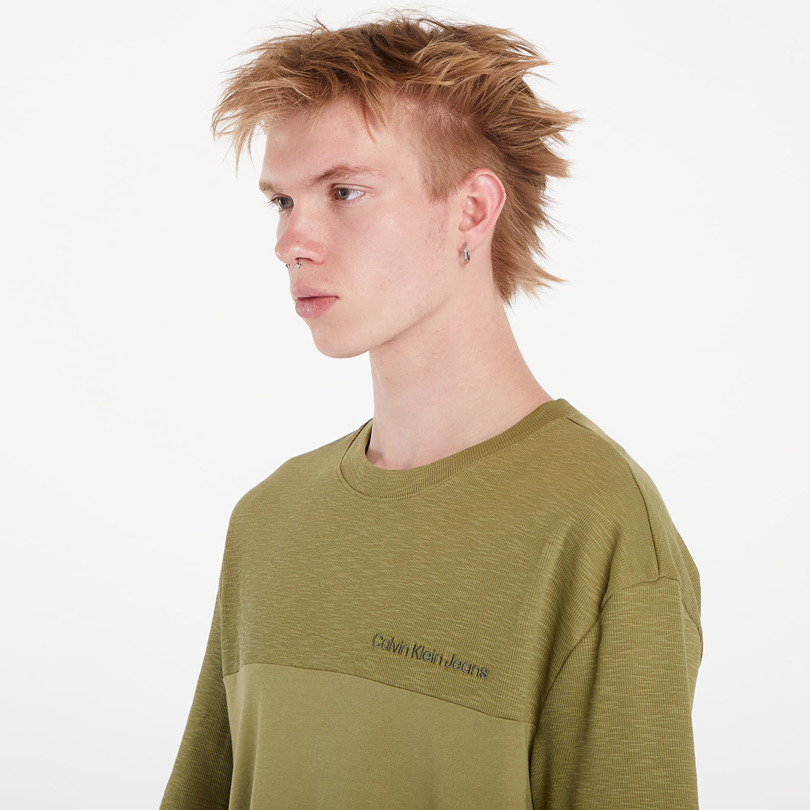 Miesten T-paidat Calvin Klein Jeans Texture Mix Cotton T-Shirt Dark Juniper