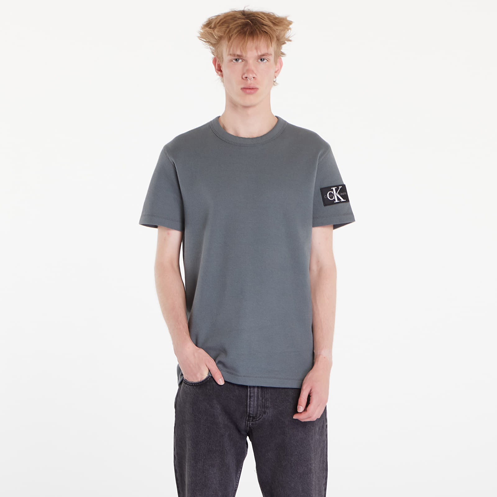 Männer T-Shirts Calvin Klein Jeans Waffle Cotton Badge T-Shirt Endless Grey