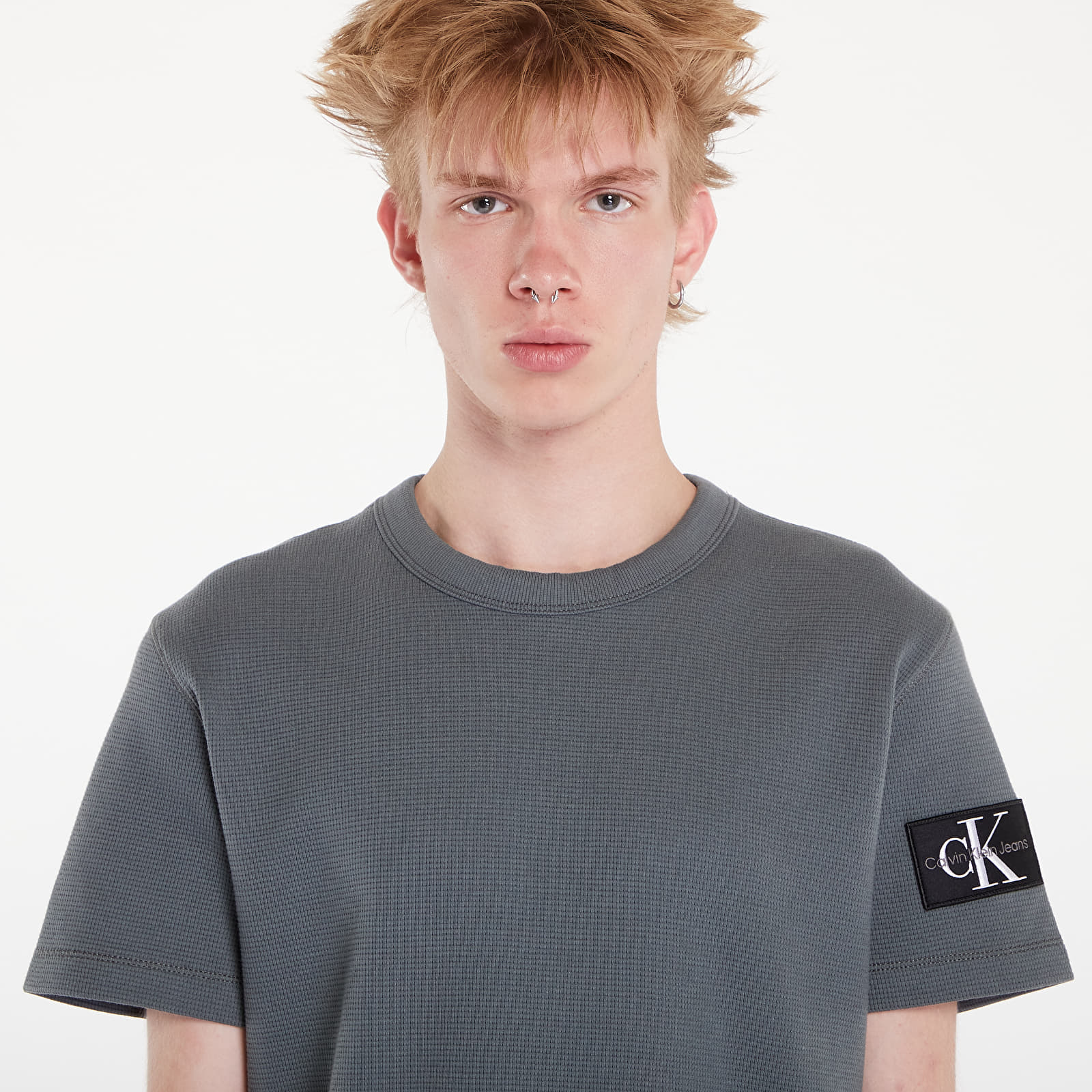 Männer T-Shirts Calvin Klein Jeans Waffle Cotton Badge T-Shirt Endless Grey