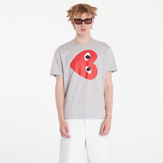 T Shirt Comme des Garcons Play Logo Print Short Sleeve Tee Unisex Grey XXL