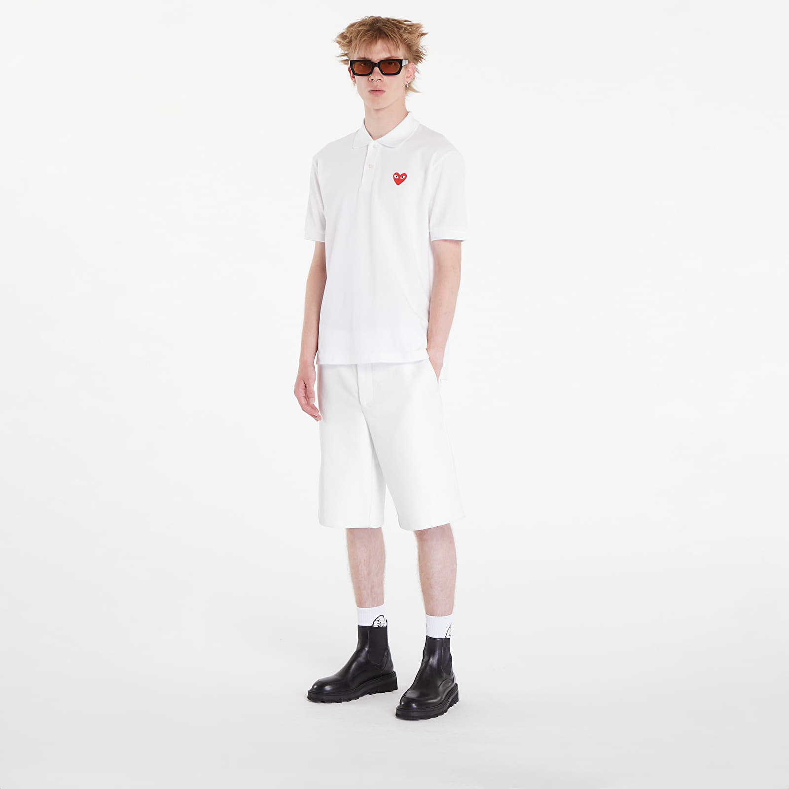 Koszulki Comme des Garçons PLAY Emblem Knit Short Sleeve Tee UNISEX White
