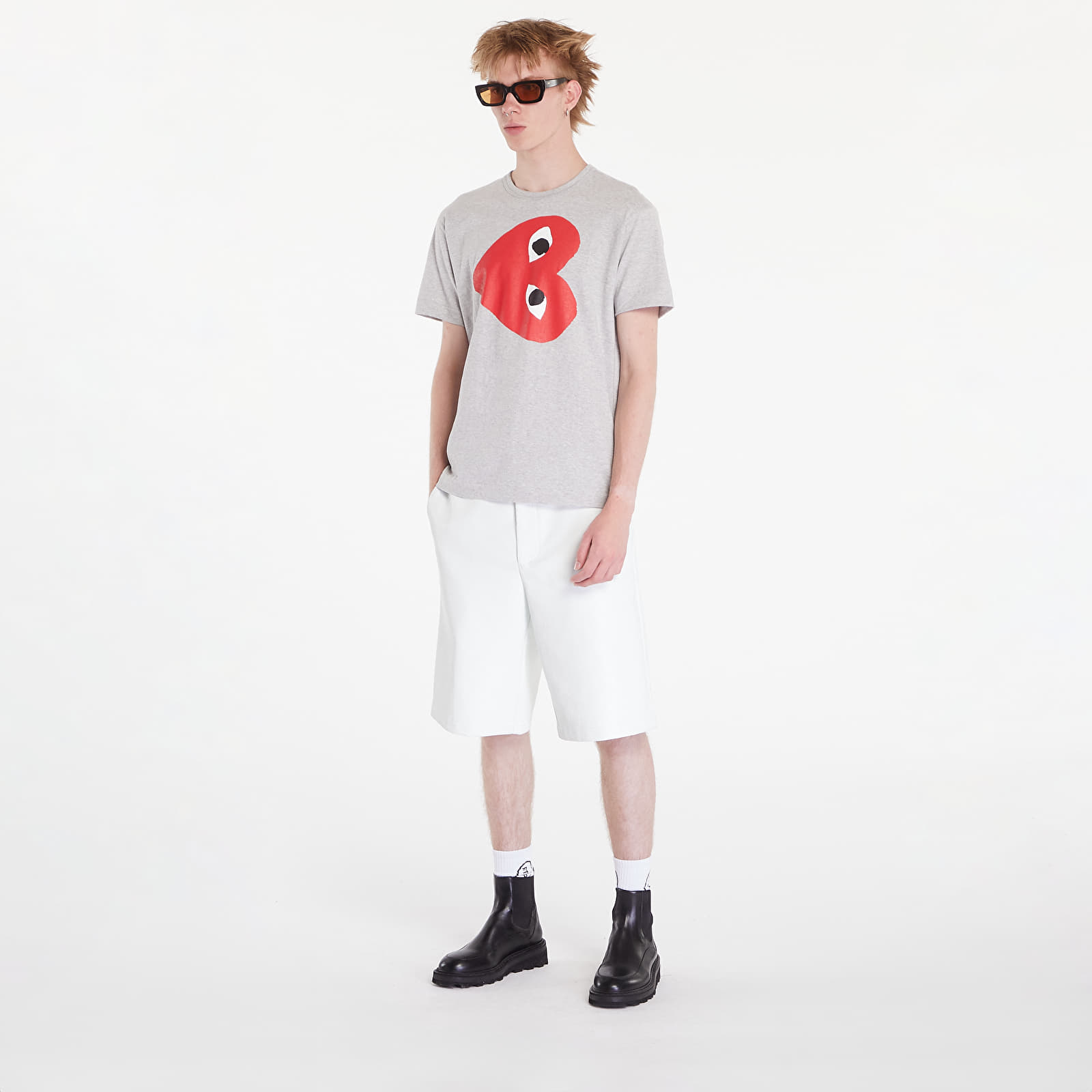 T-paidat Comme des Garçons PLAY Logo Print Short Sleeve Tee UNISEX Grey