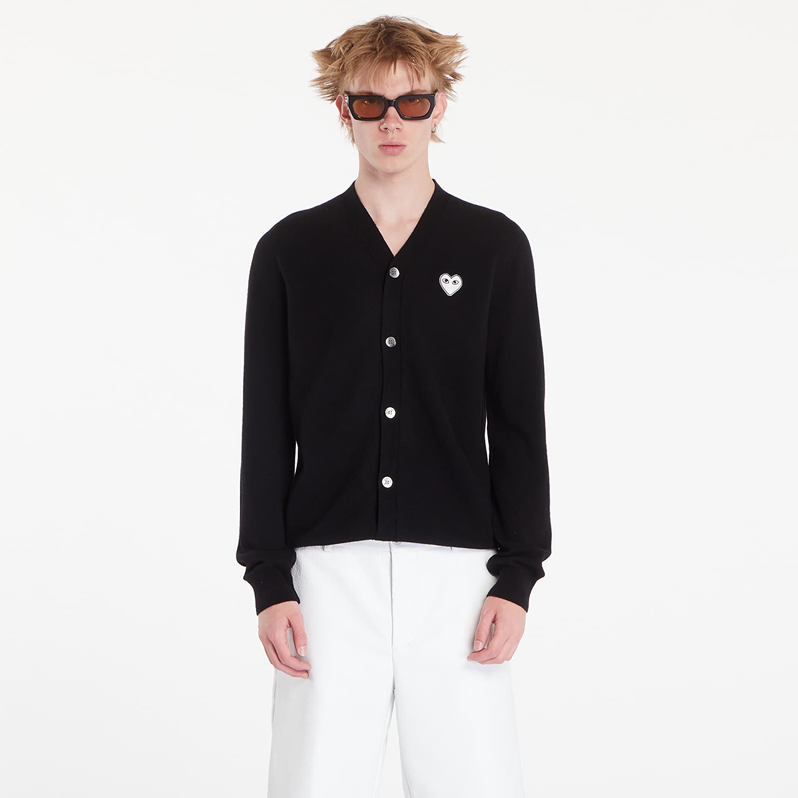 Svetry Comme des Garçons PLAY V-Neck Emblem Knit Cardigan UNISEX Black