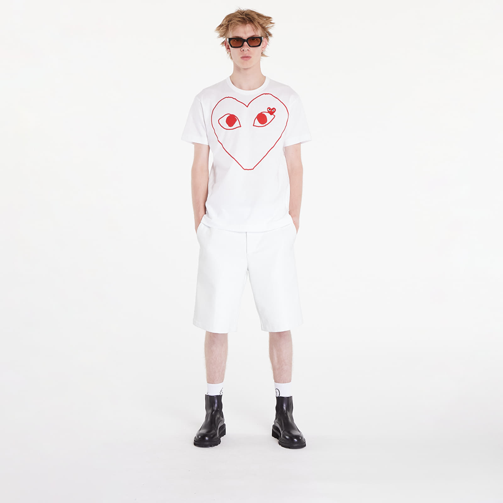 T-Shirts Comme des Garçons PLAY Heart Logo Short Sleeve Tee UNISEX White
