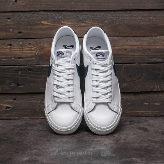 Nike sb blazer zoom low white & obsidian leather skate shoes new arrivals