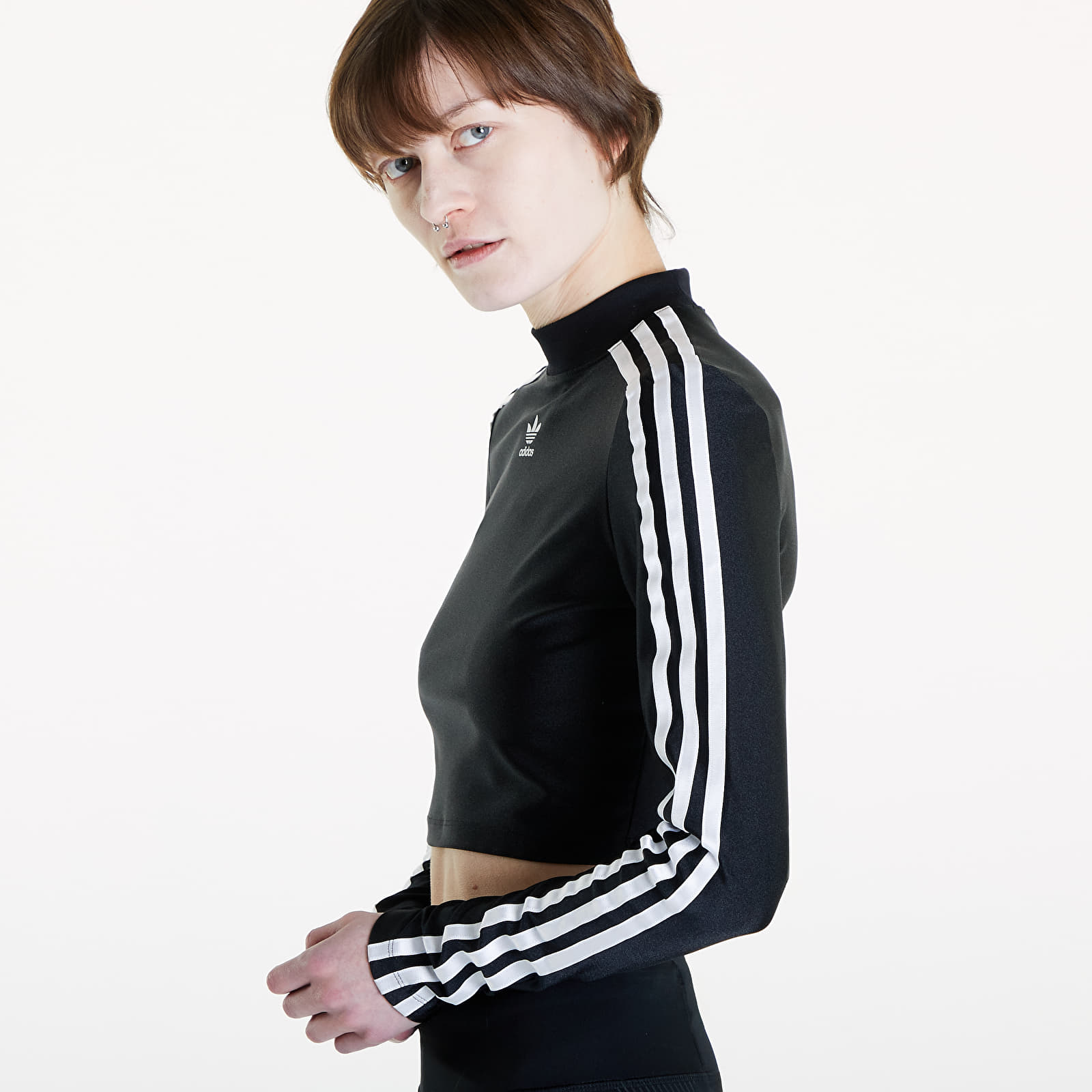 Pólók adidas 3 Stripes Cropped Long Sleeve T-Shirt Black
