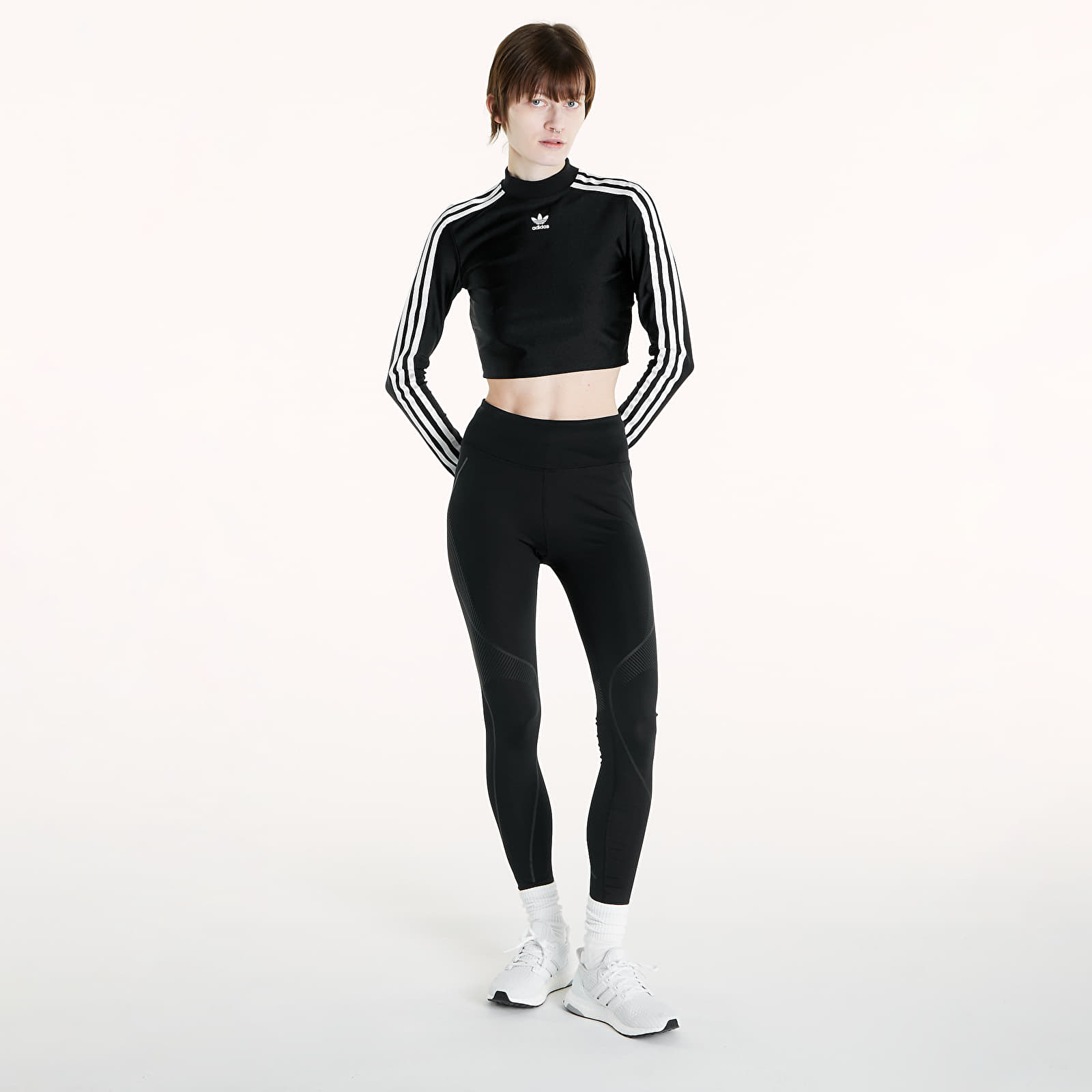 Pólók adidas 3 Stripes Cropped Long Sleeve T-Shirt Black