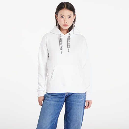 Tommy Jeans Boxy Logo Drawcord Hoodie White