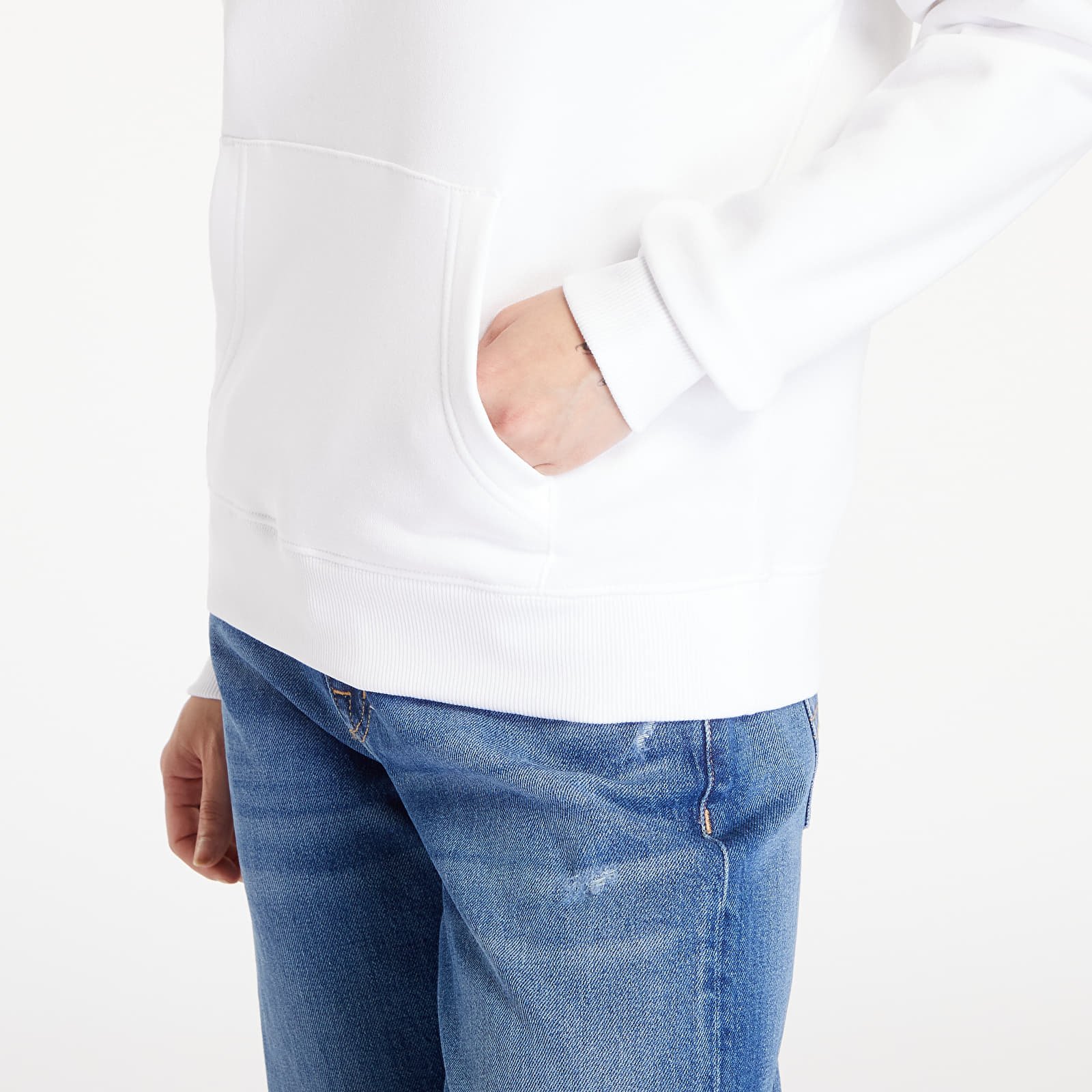 Dámske mikiny Tommy Jeans Boxy Logo Drawcord Hoodie White