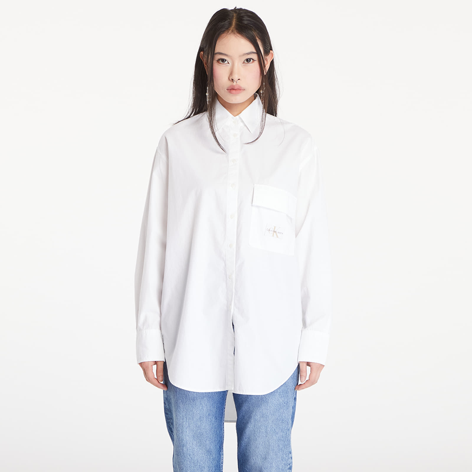 Ingek Calvin Klein Jeans Long Cotton Utility T-Shirt Bright White
