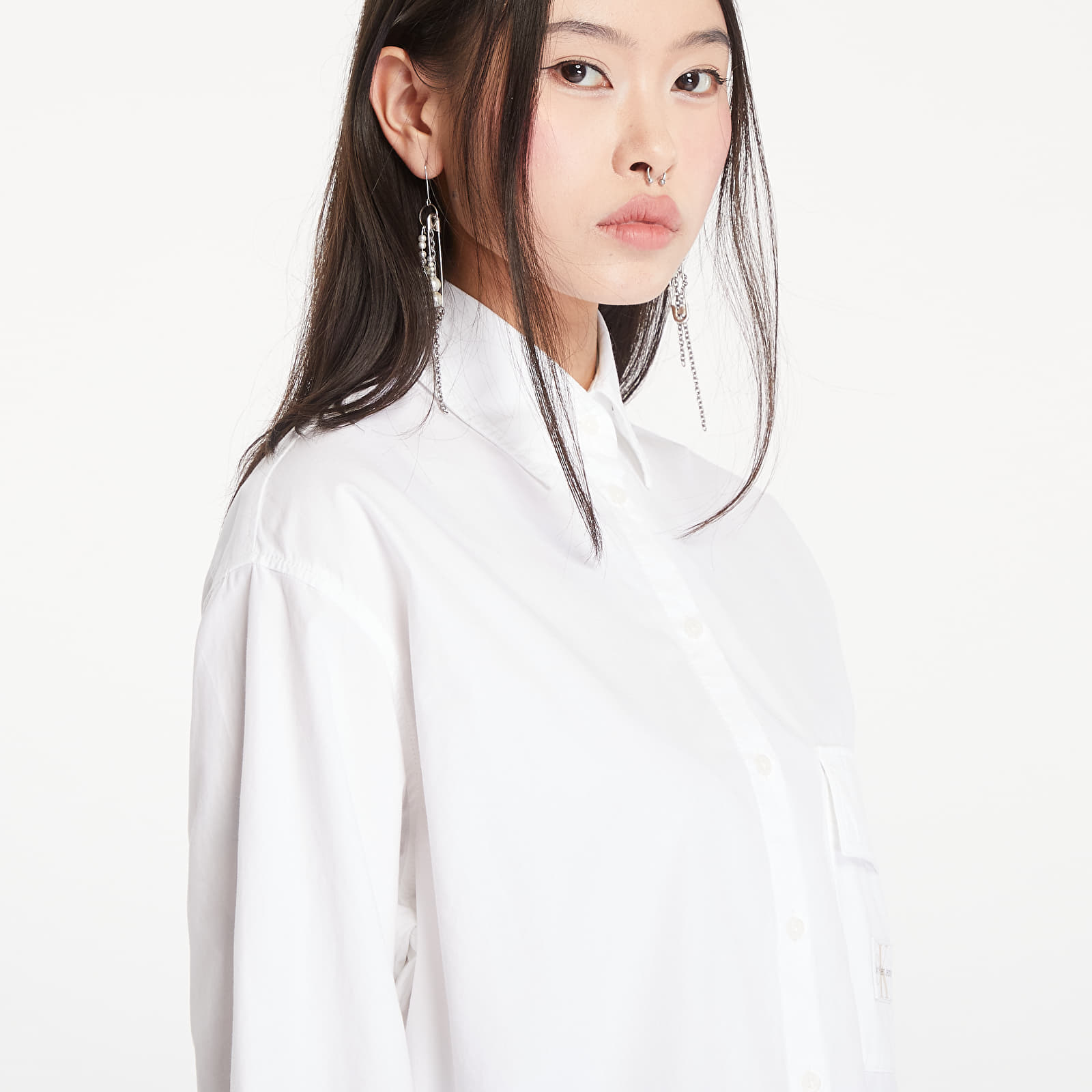 Ingek Calvin Klein Jeans Long Cotton Utility T-Shirt Bright White