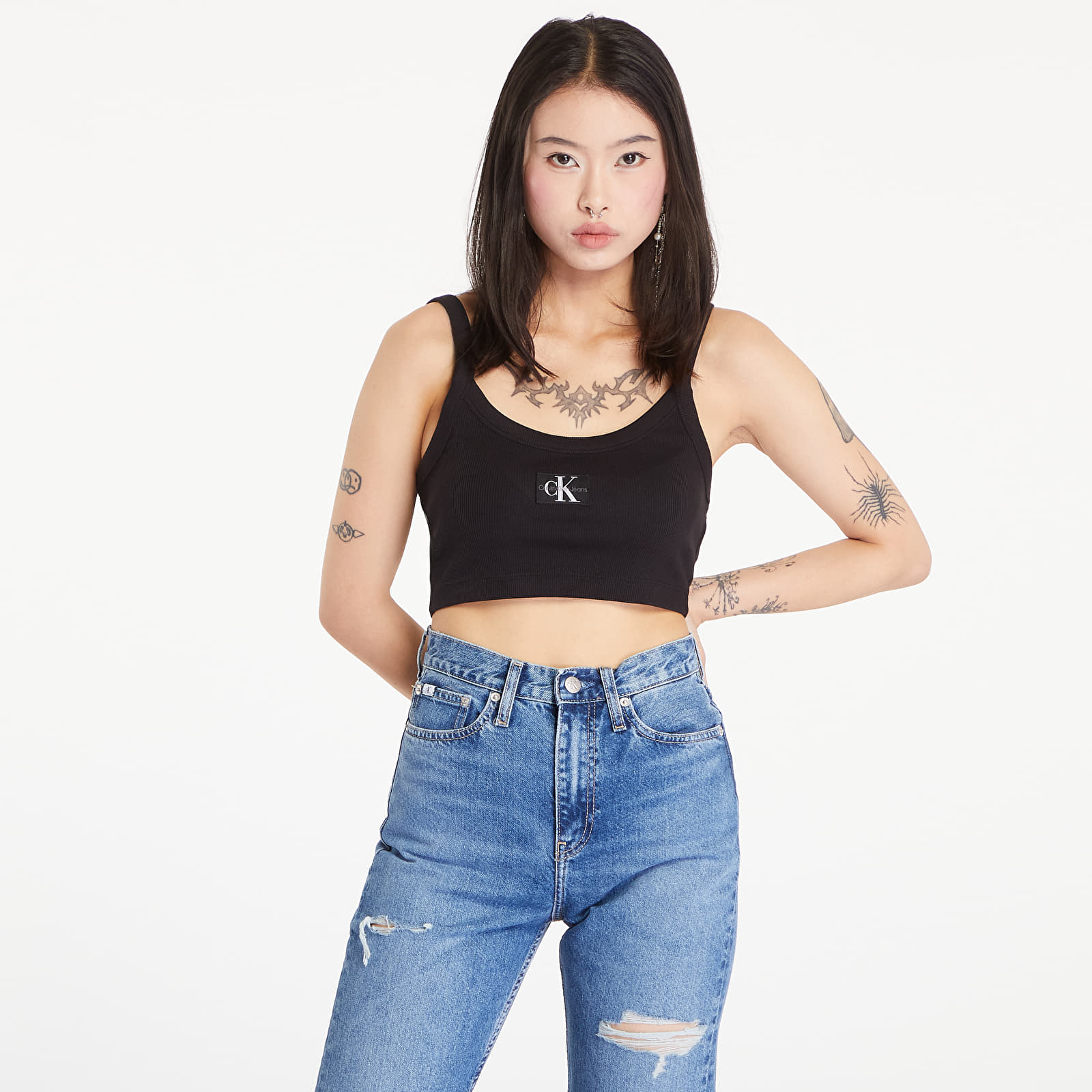 Topovi i majce kratkih rukava Calvin Klein Jeans Ribbed Cotton Bralette Top Black