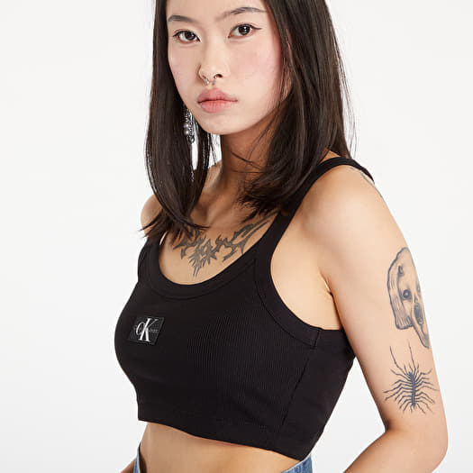 Tank Tops Calvin Klein Jeans Ribbed Cotton Bralette Top Black