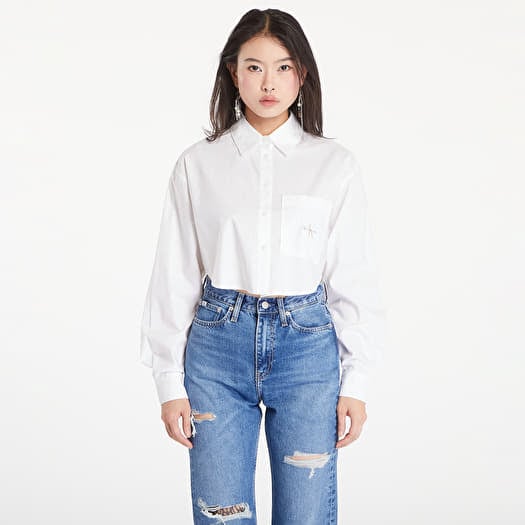 Košile Calvin Klein Jeans Woven Label Cropped T-Shirt White