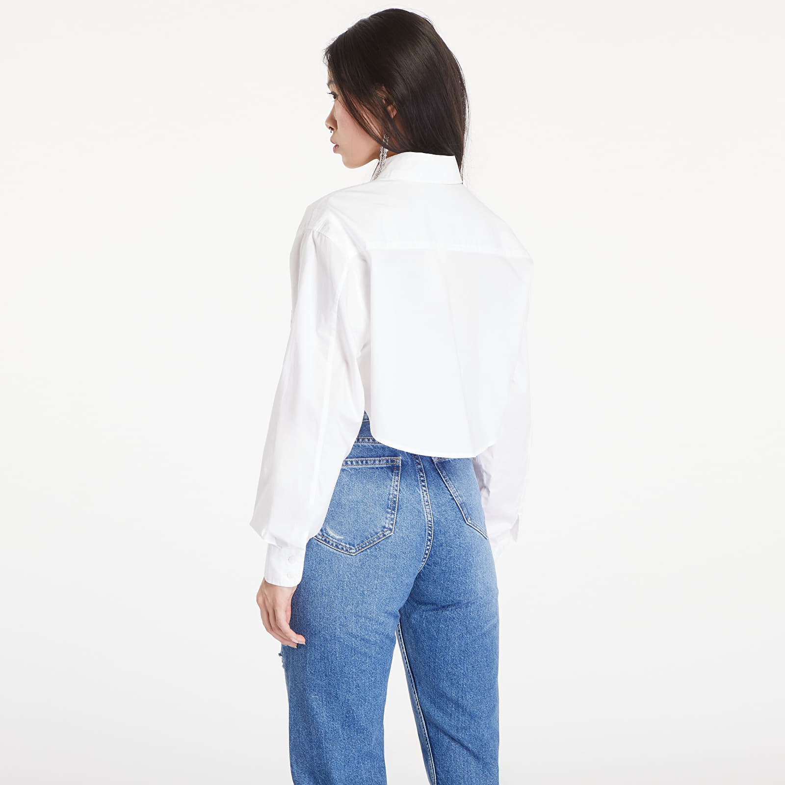 Ingek Calvin Klein Jeans Woven Label Cropped T-Shirt White