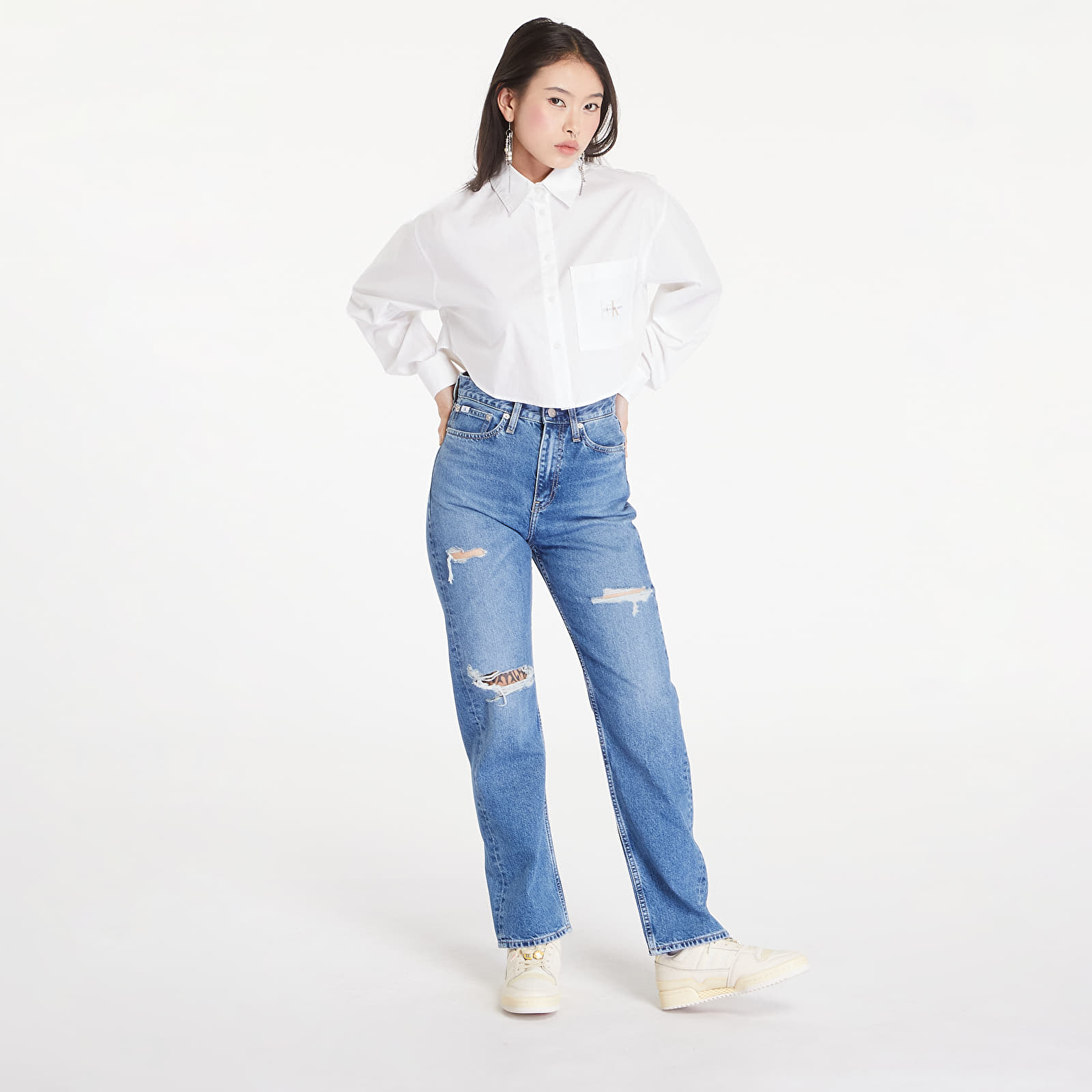Ingek Calvin Klein Jeans Woven Label Cropped T-Shirt White