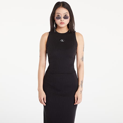 Trikó Calvin Klein Jeans Slim Ribbed Lyocell Tank Top Black