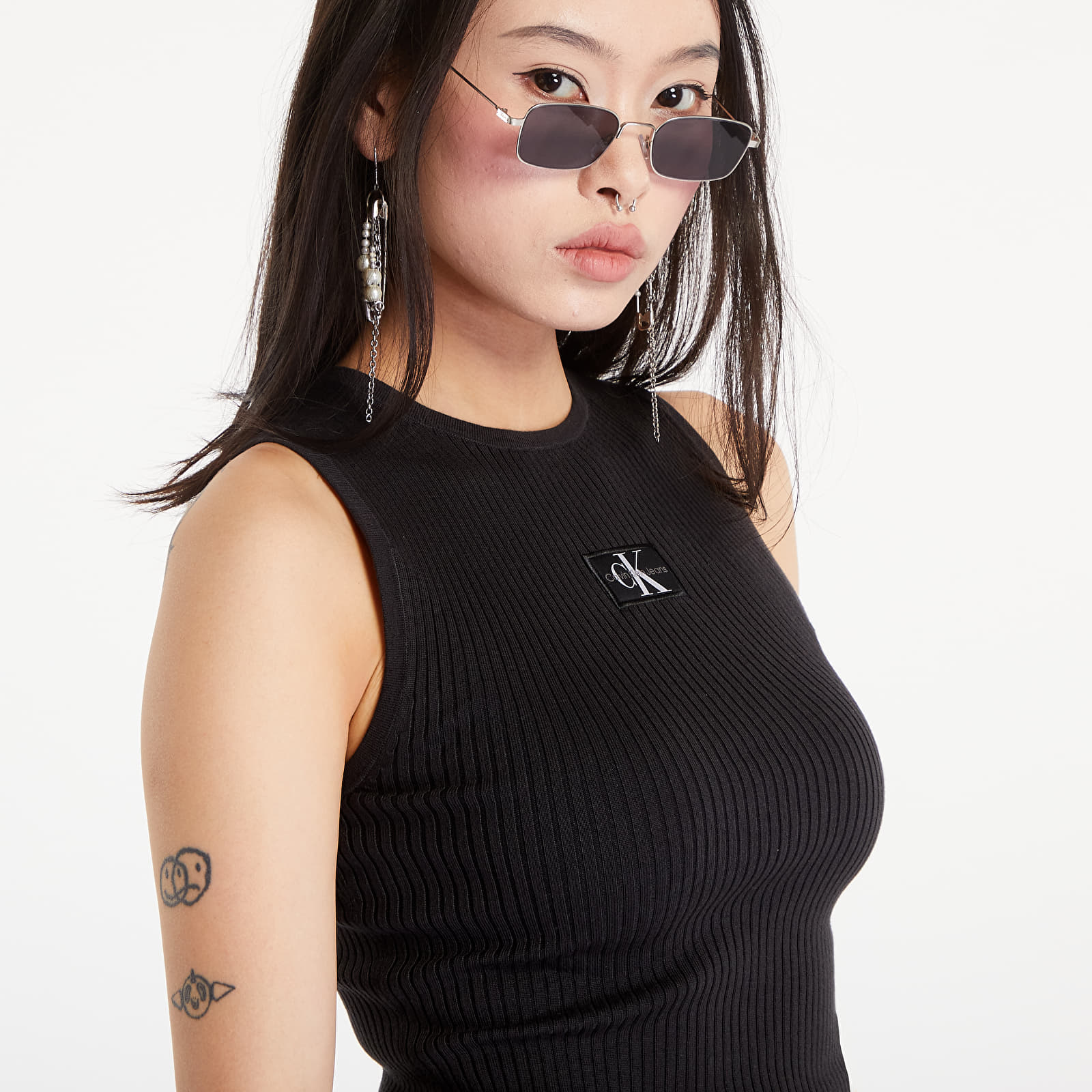 Tílka Calvin Klein Jeans Slim Ribbed Lyocell Tank Top Black