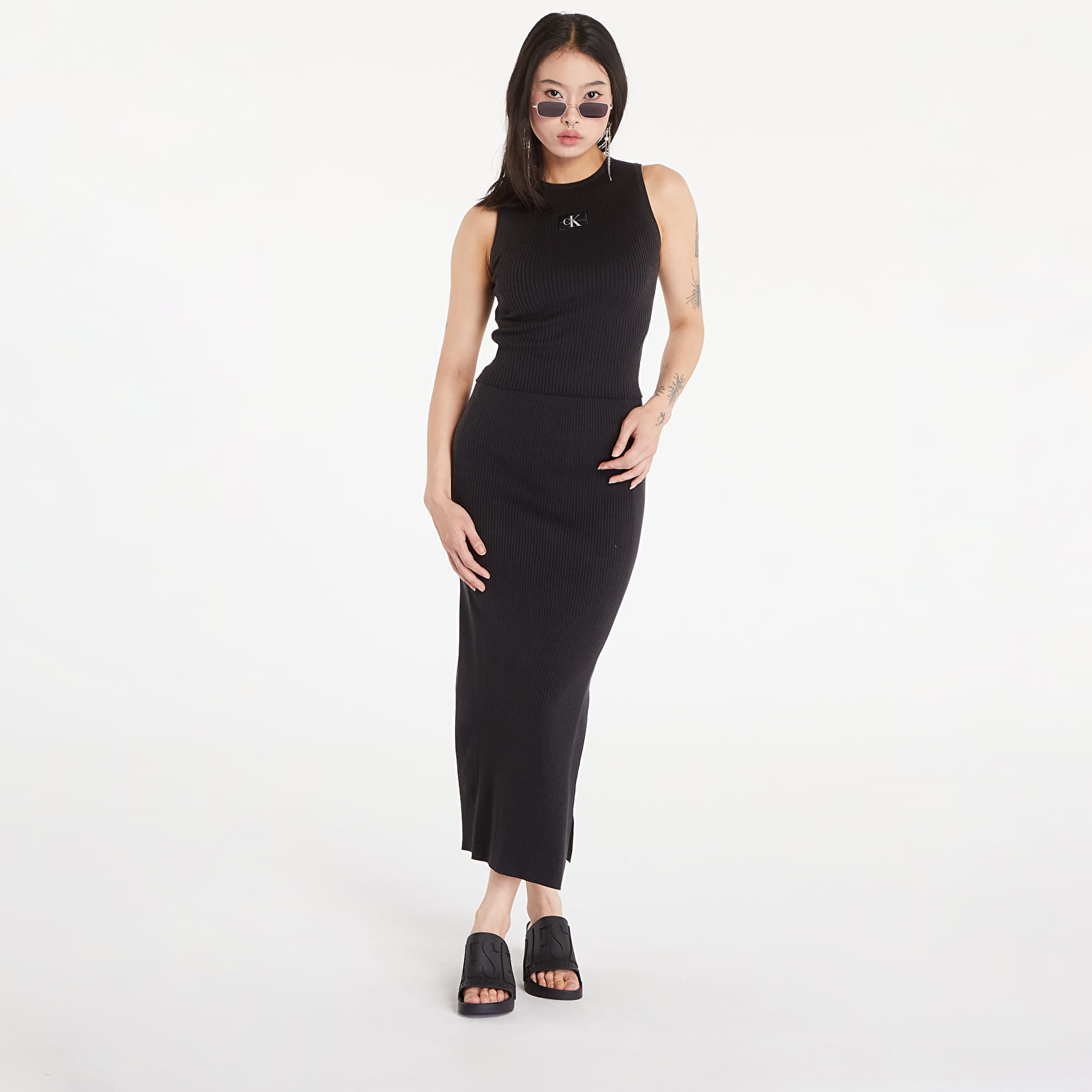 Tílka Calvin Klein Jeans Slim Ribbed Lyocell Tank Top Black