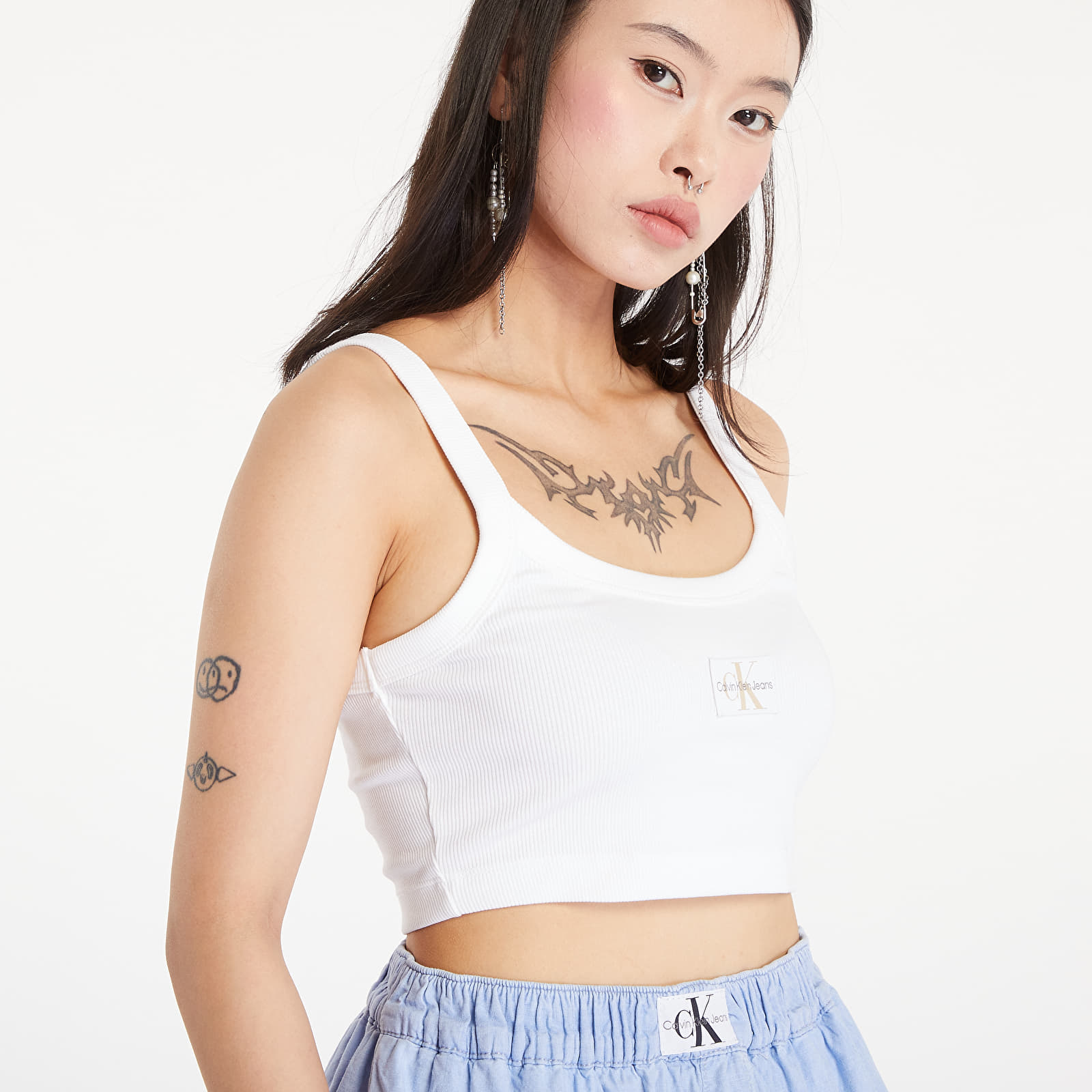 Koszulki na ramiączkach Calvin Klein Jeans Ribbed Cotton Bralette Top Bright White