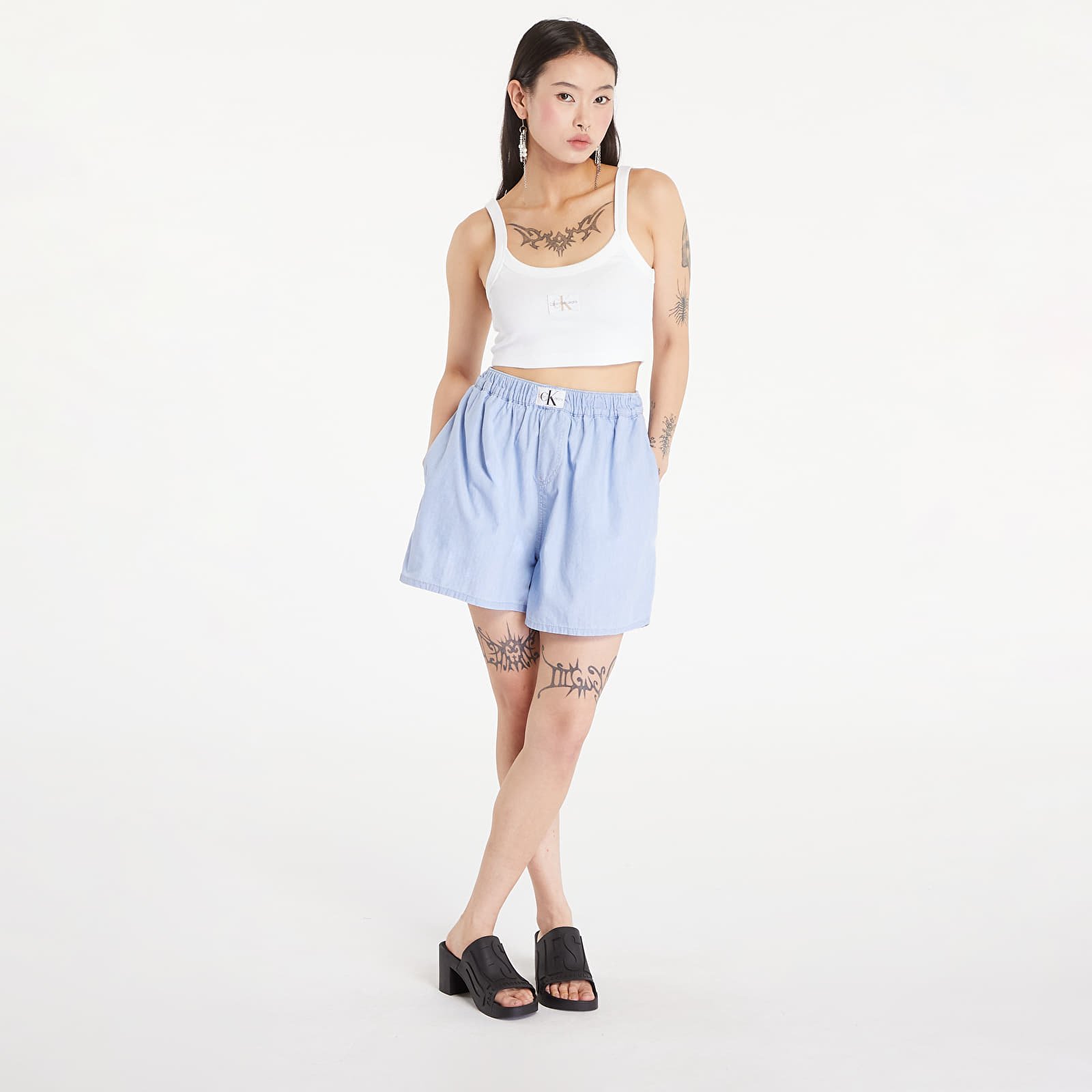 Koszulki na ramiączkach Calvin Klein Jeans Ribbed Cotton Bralette Top Bright White