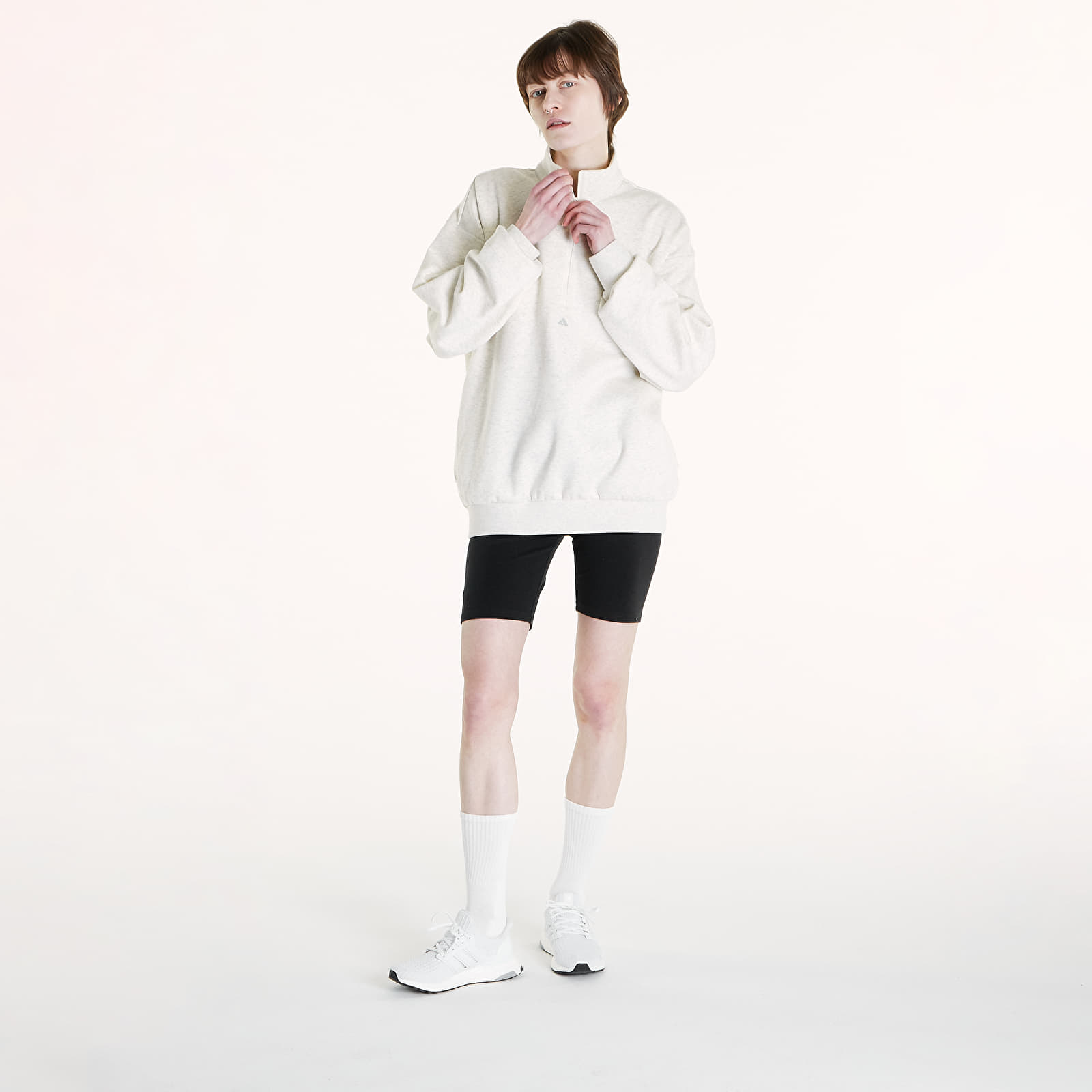 Kapucnis pulóverek és pulcsik adidas Adi Basketball 1/2 Zip Sweatshirt UNISEX Cream White Melange