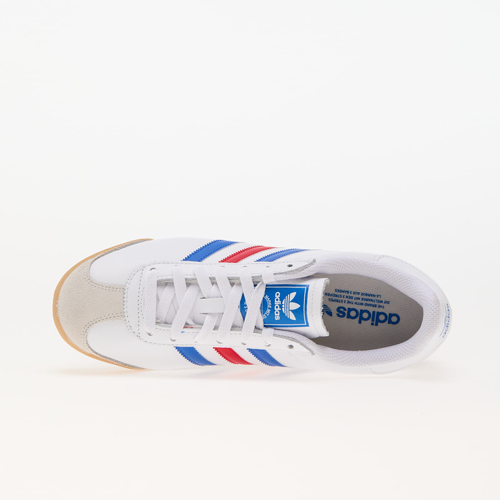 Adidas superstar white red and blue stripe trainers clearance